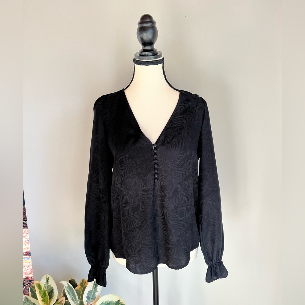 Sezane Silk Black Jacquard Blouse